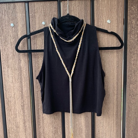 Popular Basics Tops - Black Sleeveless Turtleneck Crop Top